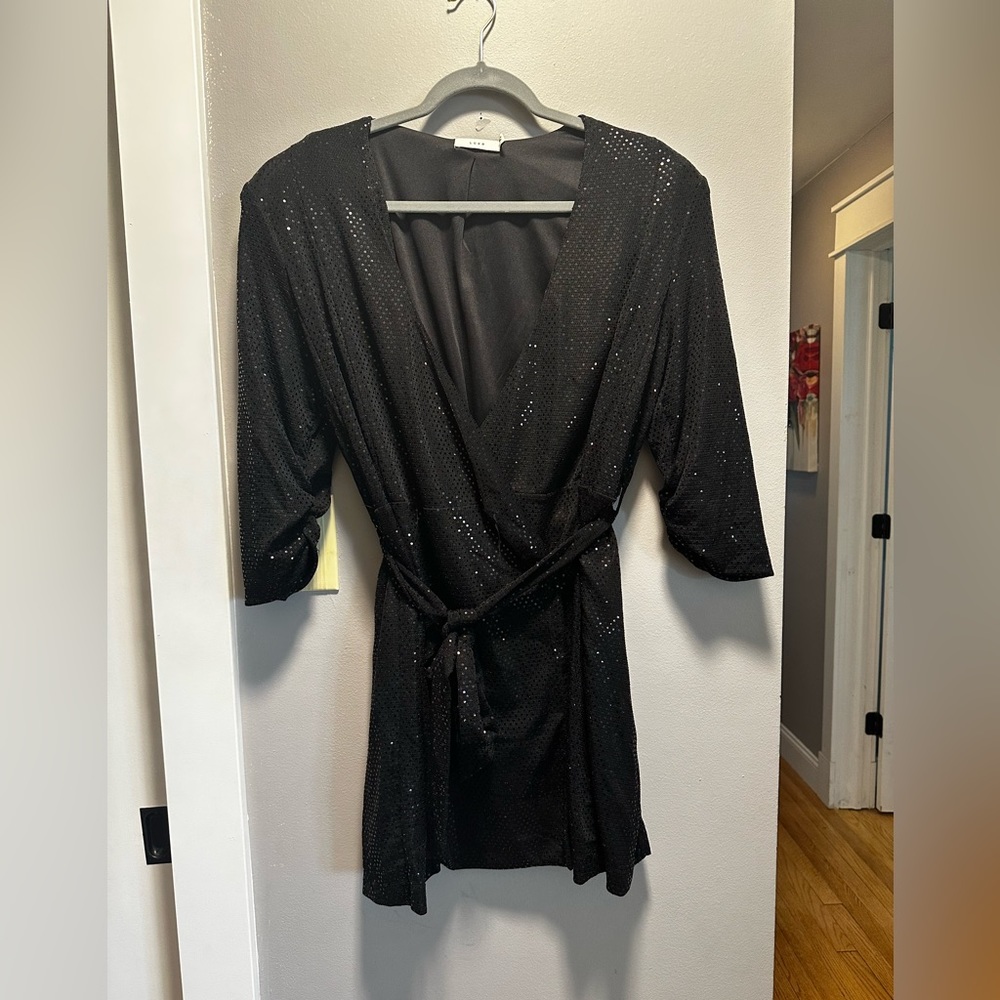 Black Sequin Wrap Dress